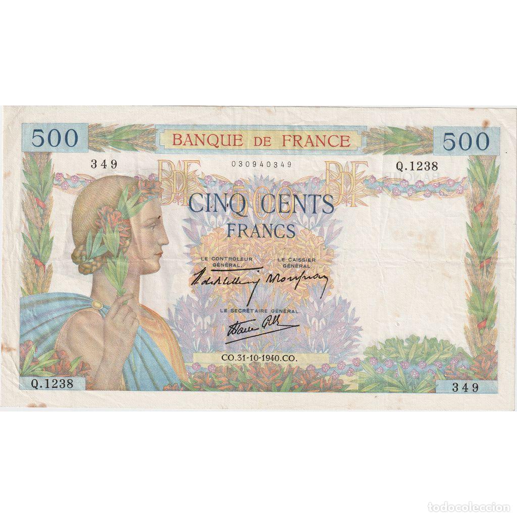 Billetes extranjeros: [#1185494] Francia, 500 Francs, La Paix, 1940-10-31, Q.1238, BC