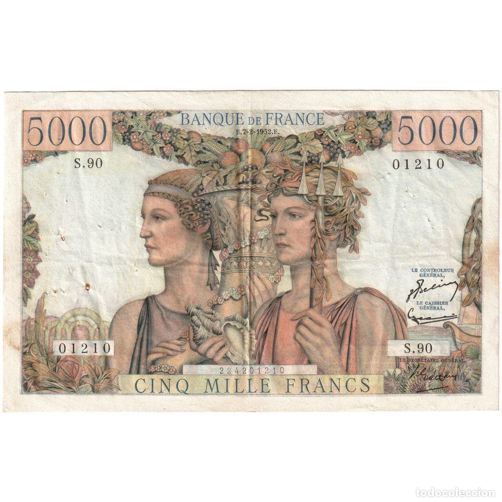 Billetes extranjeros: [#1185542] Francia, 5000 Francs, Terre et Mer, 1952-02-07, S.90, MBC