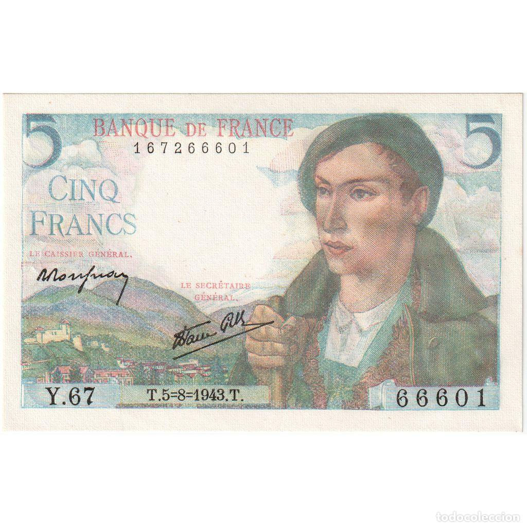 Billetes extranjeros: [#1185439] Francia, 5 Francs, Berger, 1943-08-05, Y.67, UNC