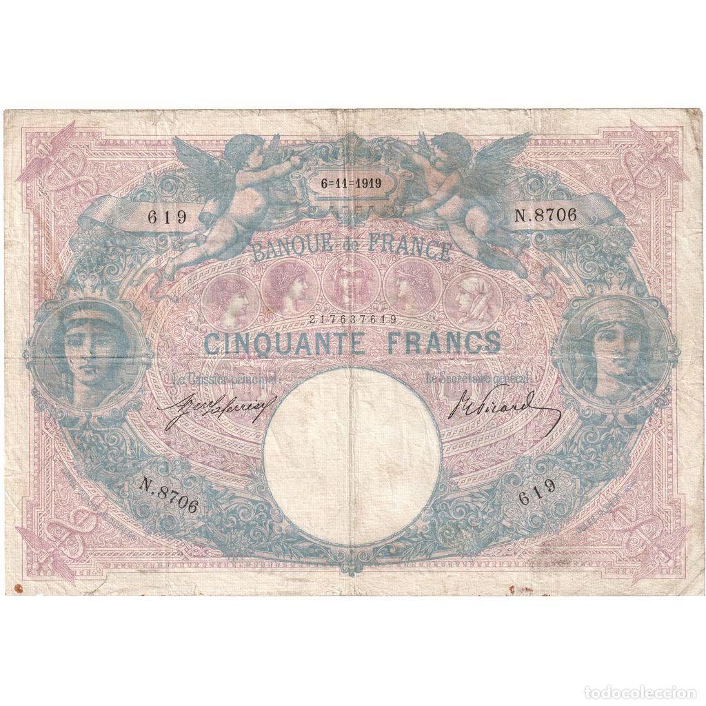 Billetes extranjeros: [#1185547] Francia, 50 Francs, Bleu et Rose, 1919-11-06, N.8706, BC