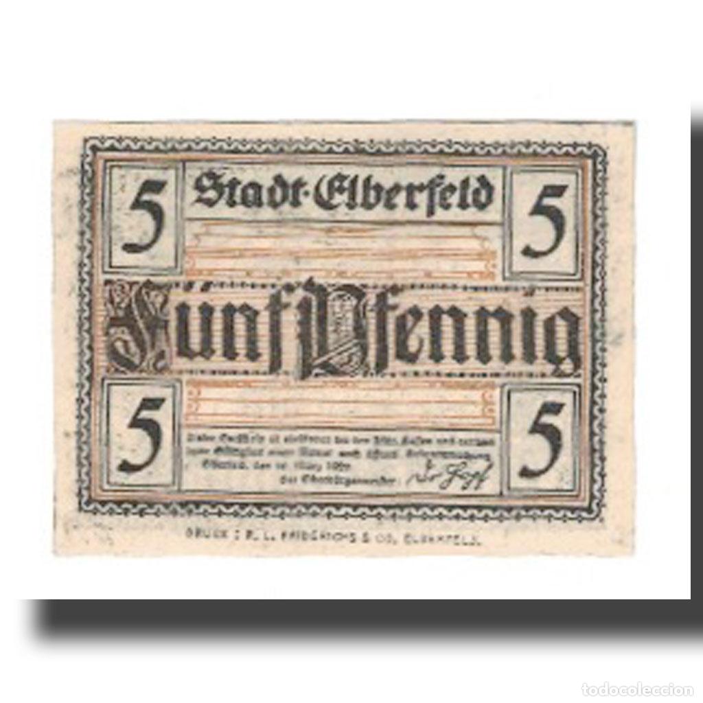 Billetes extranjeros: [#669713] Billete, Alemania, Elberfeld Stadt, 5 Pfennig, texte 1, 1920, 1920-03-10, EBC