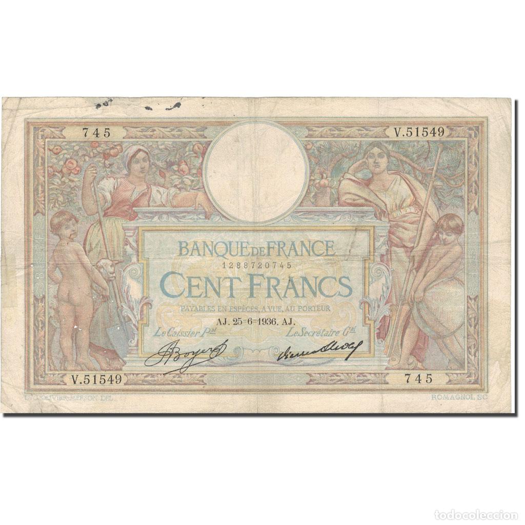 Billetes extranjeros: [#803304] Francia, 100 Francs, Luc Olivier Merson, 1936, 1936-06-25, BC+, Fayette:24.15