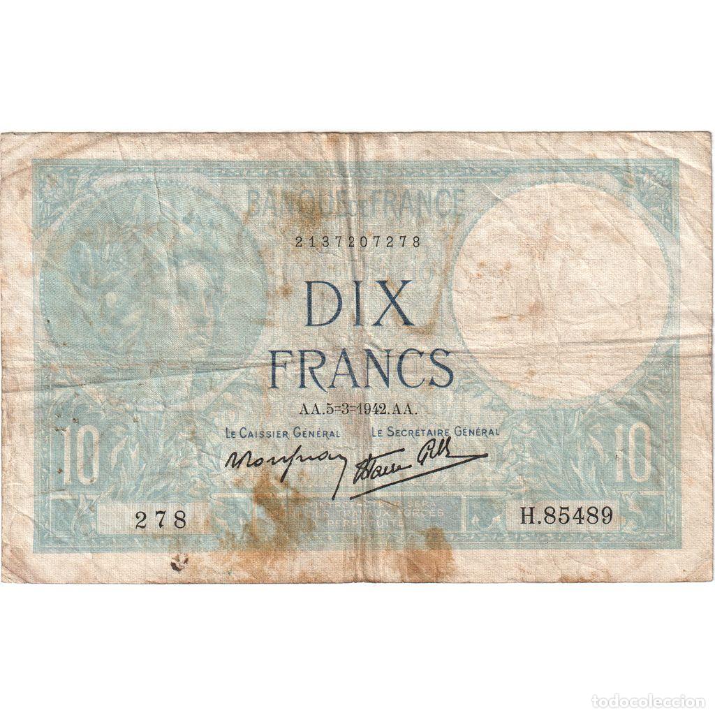 Billetes extranjeros: [#1234822] Francia, 10 Francs, 1942-03-05, H.85489, BC