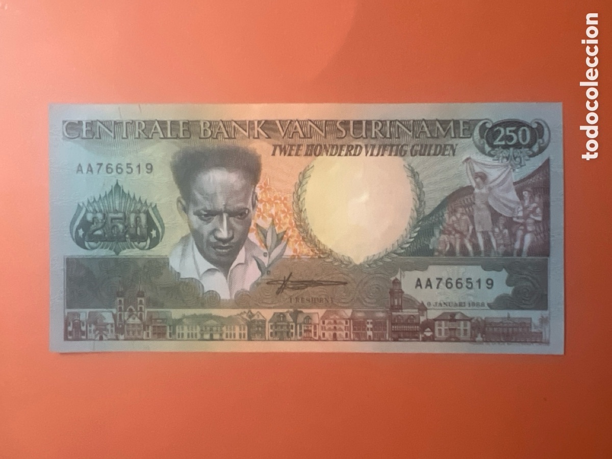 Billetes extranjeros: V164. BILLETE SURINAM (SURINAME). 250 gulden 1988.