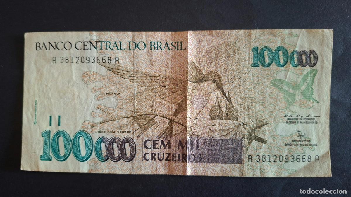 International Banknotes: BRASIL 100000 CRUZEIROS 1992 P-235a MBC