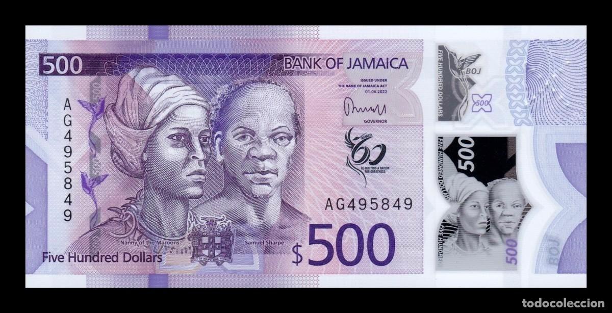 Billetes extranjeros: Jamaica 500 D&oacute;lares Conmemorativo 2022 Pick 98 Pol&iacute;mero Sc Unc