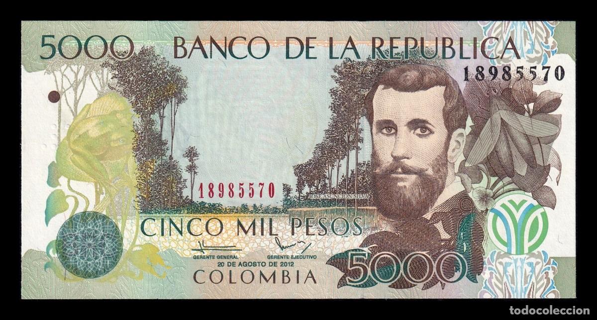 Billetes extranjeros: Colombia 5000 Pesos Jos&eacute; Asunci&oacute;n Silva 2012 Pick 452n Sc Unc