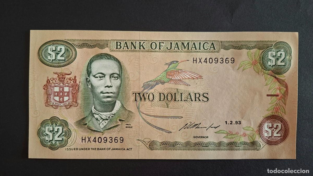 Billetes extranjeros: JAMAICA 2 D&Oacute;LARES 1993 P-69e SC