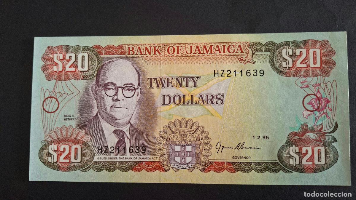 Billetes extranjeros: JAMAICA 20 D&Oacute;LARES 1995 P-72e SC