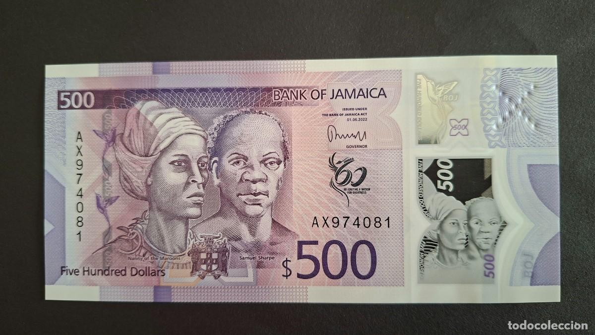 Billetes extranjeros: JAMAICA 500 D&Oacute;LARES 2022 POL&Iacute;MERO P-98a SC