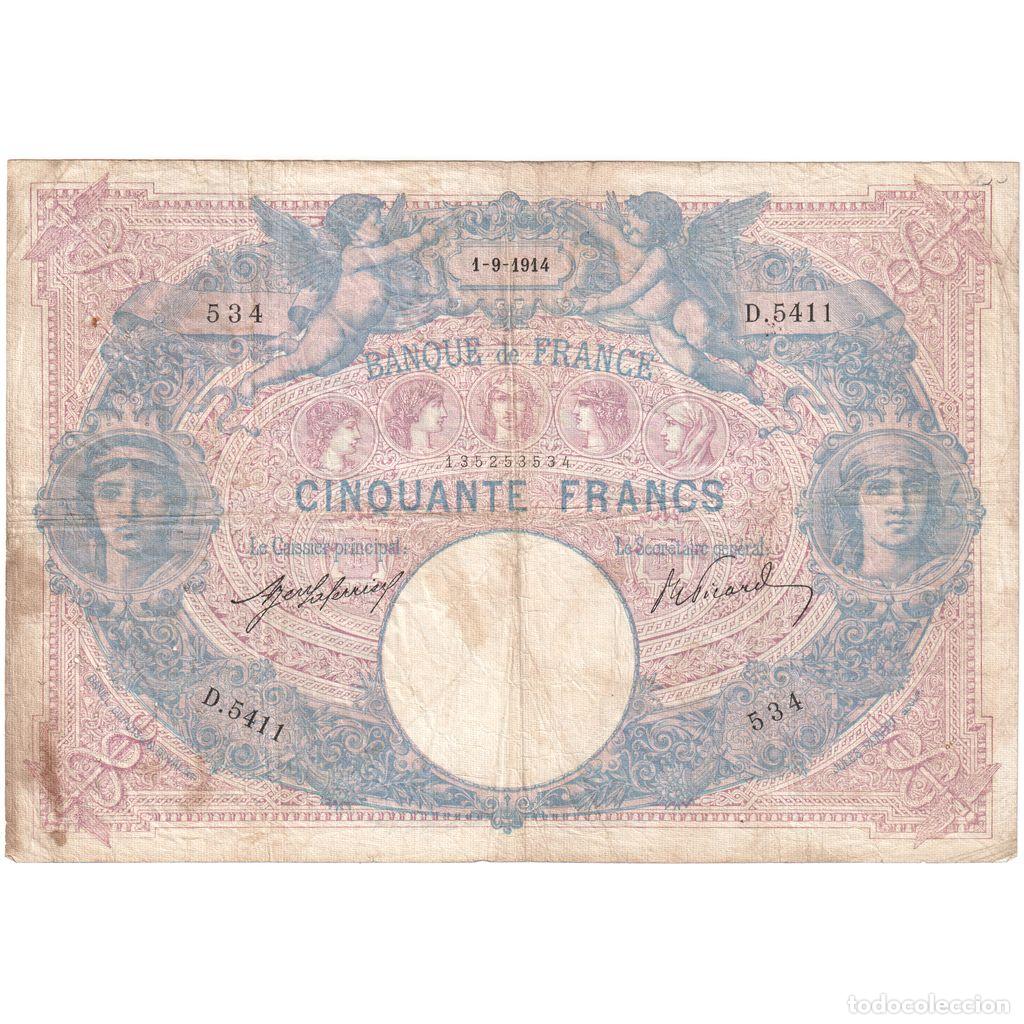 Billetes extranjeros: [#1185544] Francia, 50 Francs, Bleu et Rose, 1914-09-01, D.5411, BC+