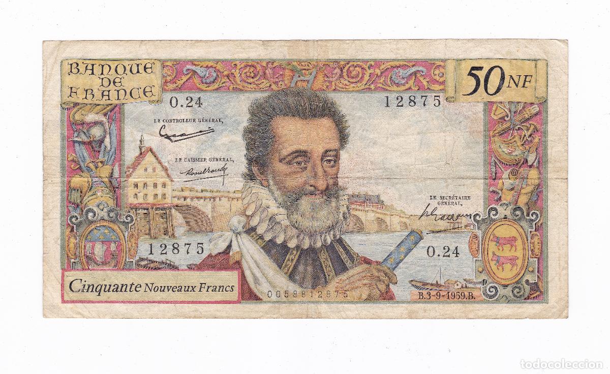 Billets internationaux: 50 Nuevos Francos. Nouveaux Francs. Francia. Enrique VI. A&ntilde;o 1959. Pick 143. Billete antiguo y raro.