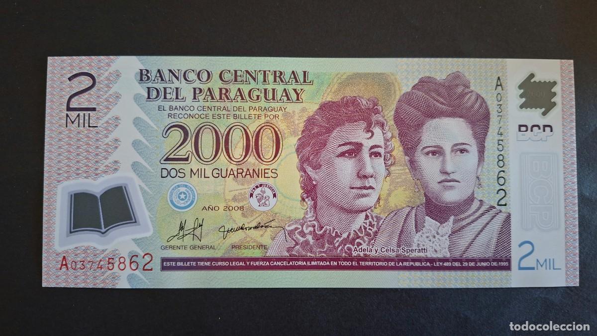 Billetes extranjeros: PARAGUAY 2000 GUARAN&Iacute;ES 2008 POL&Iacute;MERO P-228a SC