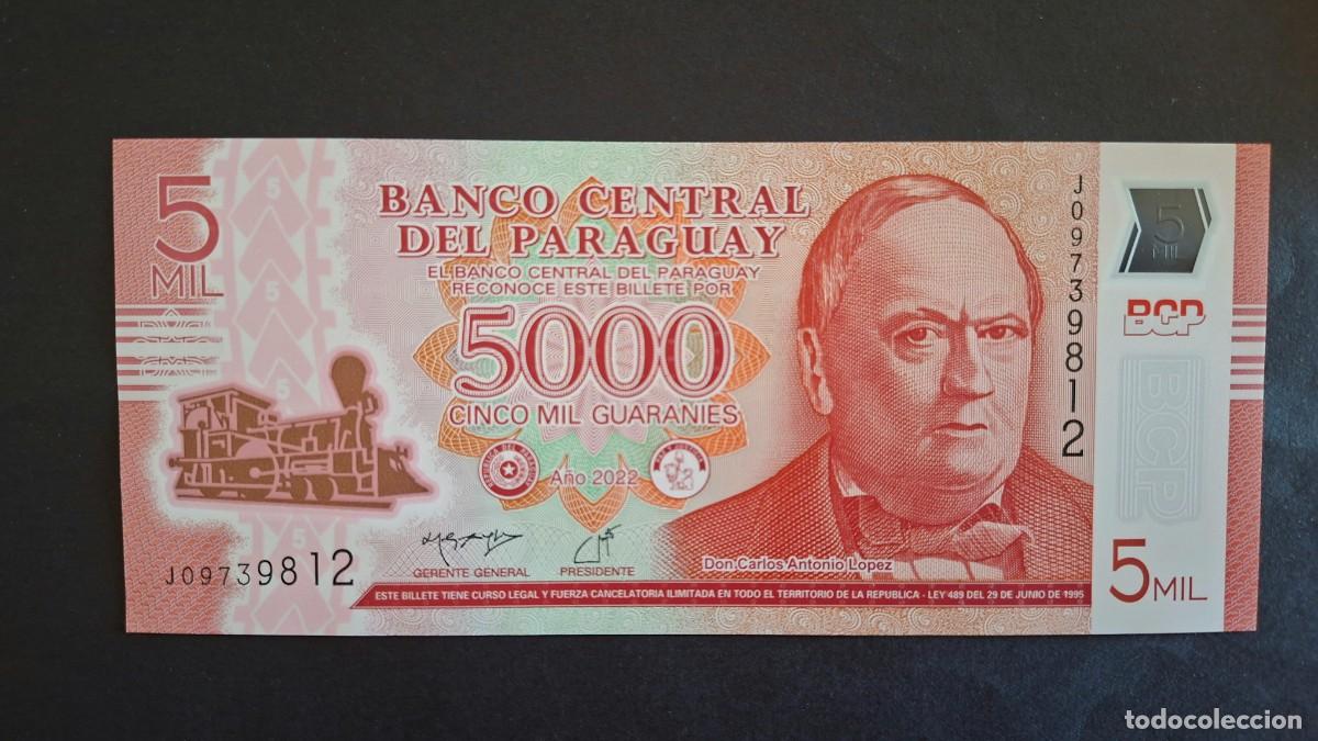 Billetes extranjeros: PARAGUAY 5000 GUARAN&Iacute;ES 2022 POL&Iacute;MERO P-234d SC