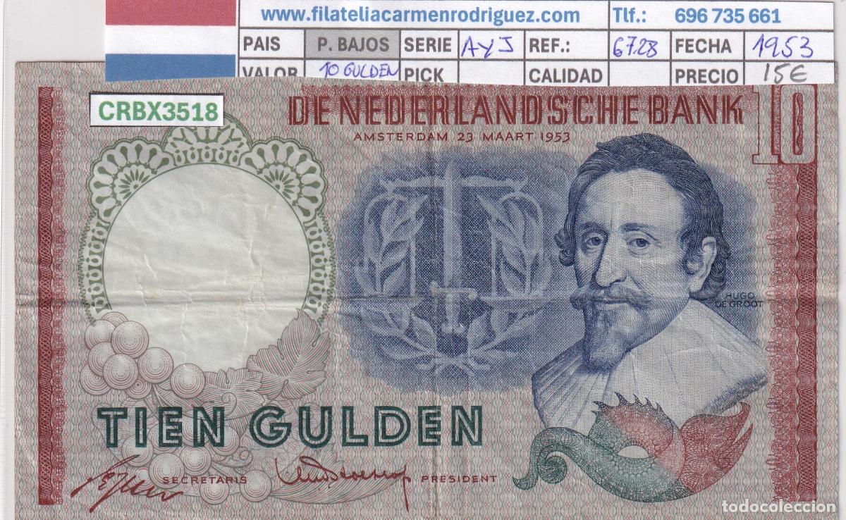 Billetes extranjeros: CRBX3518 BILLETE PAISES BAJOS 10 GULDEN 1953 SERIE AYJ USADO