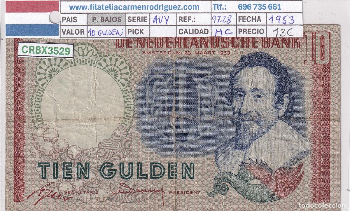 Billetes extranjeros: CRBX3529 BILLETE PAISES BAJOS 10 GULDEN 1953 SERIE AUY USADO