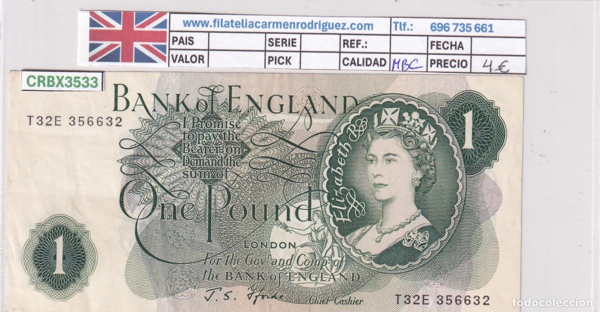 Billetes extranjeros: CRBX3533 BILLETE INGLATERRA 1 POUND SERIE T32E MBC