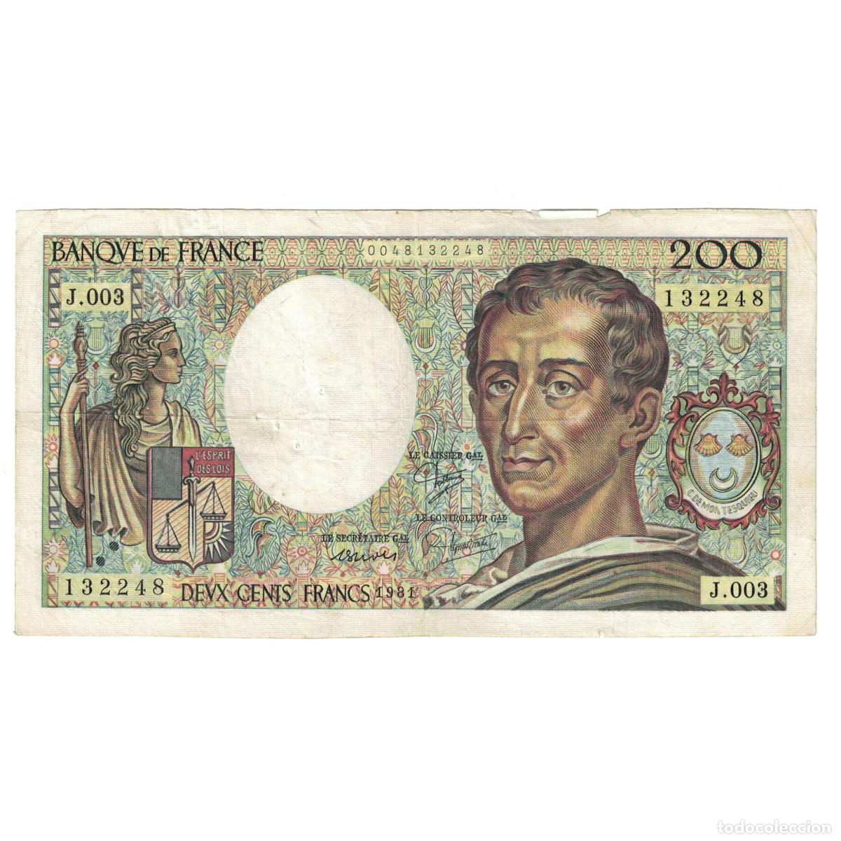 Billetes extranjeros: [#244710] Francia, 200 Francs, Montesquieu, 1981, J.003 132248, BC+, Fayette:70.1, KM:155a