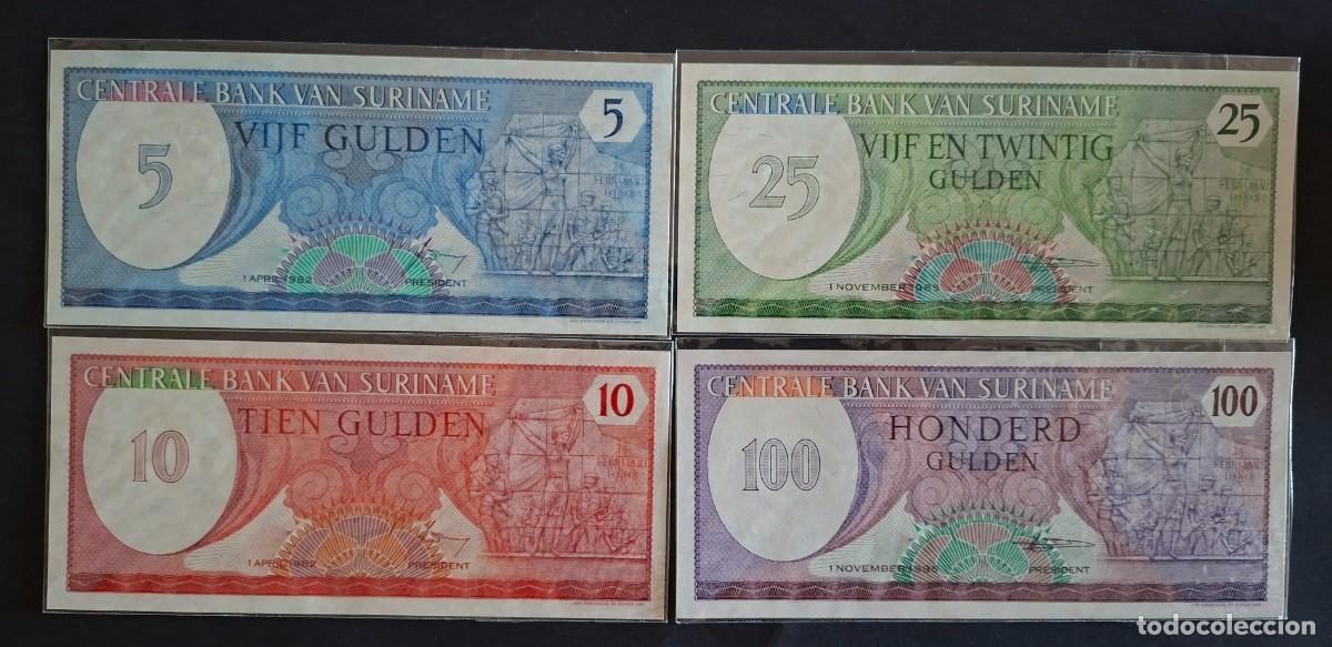 Billetes extranjeros: SURINAM LOTE 4 BILLETES 5,10,25 Y 100 GULDEN 1982-1985 P-125-128 SC