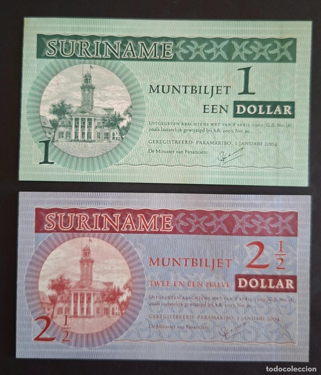 Billetes extranjeros: SURINAM LOTE 1 Y 2 1/2 D&Oacute;LAR 2004 P-155a-156a SC