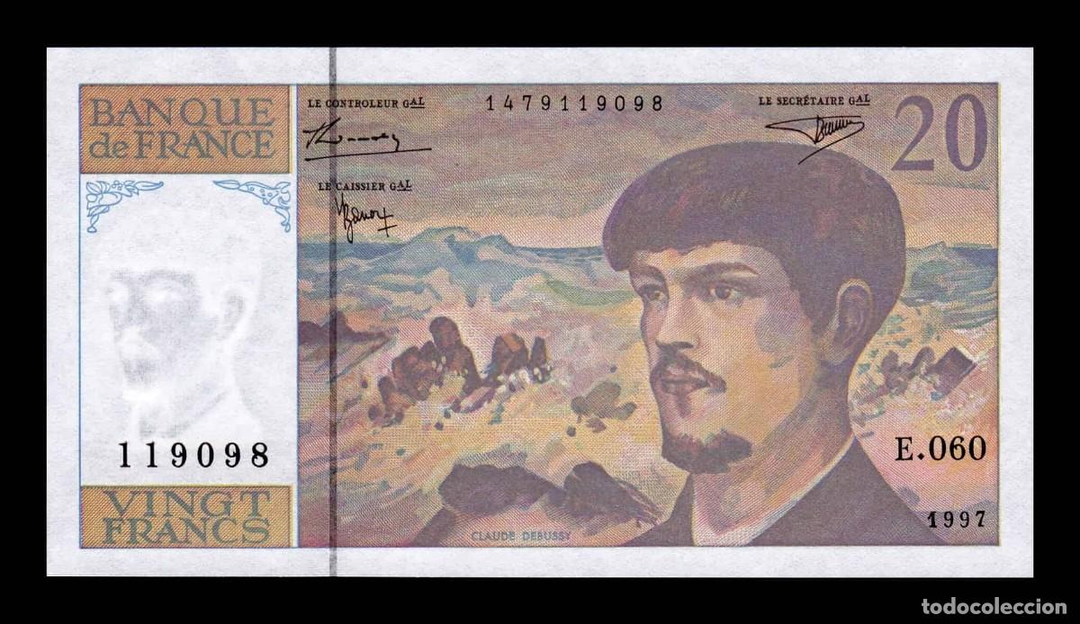 Billetes extranjeros: Francia 20 Francos Claude Debussy 1997 Pick 151i Sc Unc