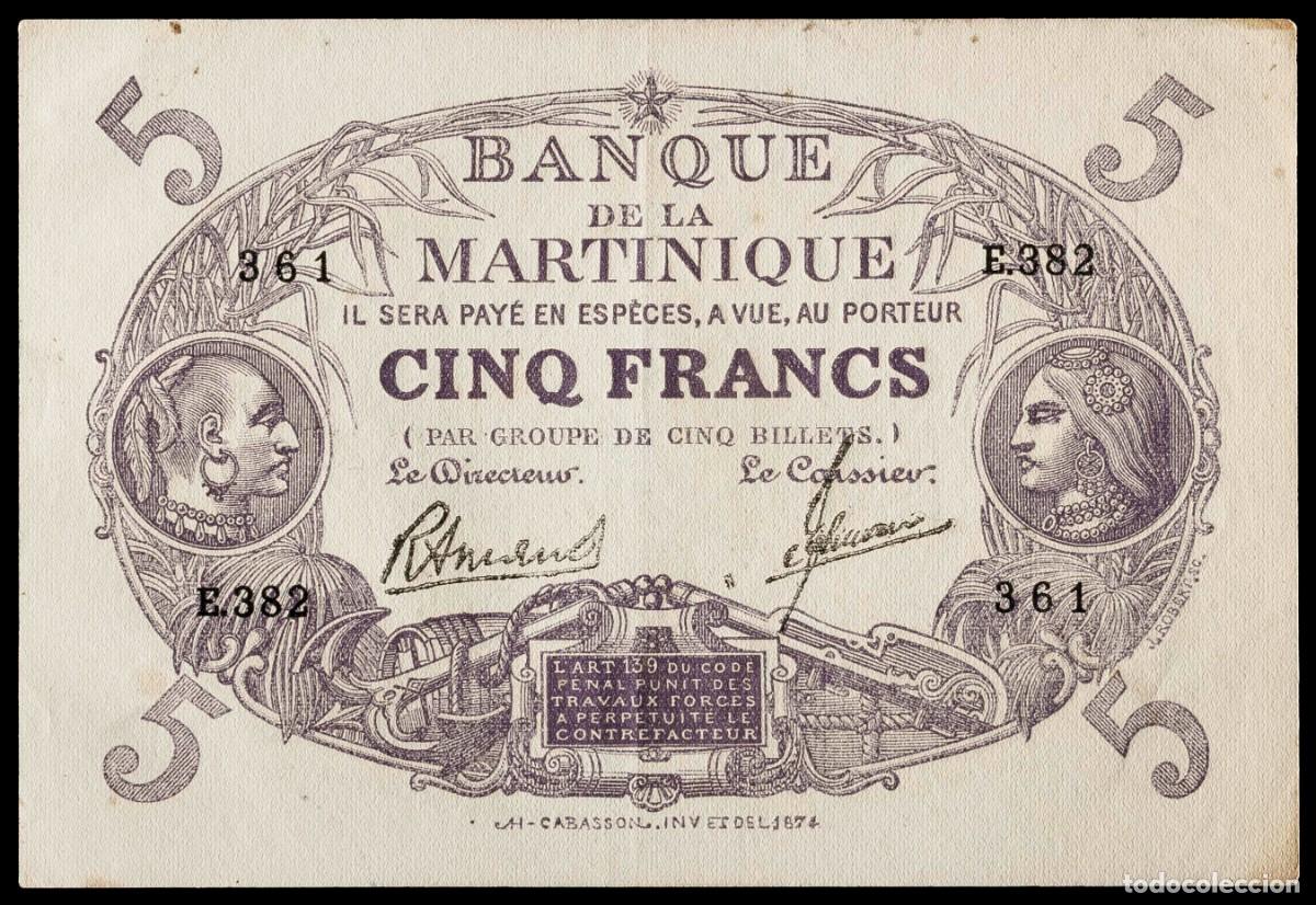 Billetes extranjeros: MARTINICA 5 FRANCOS 1934/45 EBC