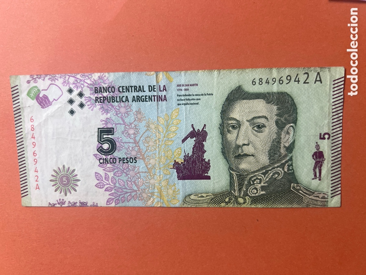 Billetes extranjeros: A7: Billete Argentina 5 Pesos Jos&eacute; de San Mart&iacute;n