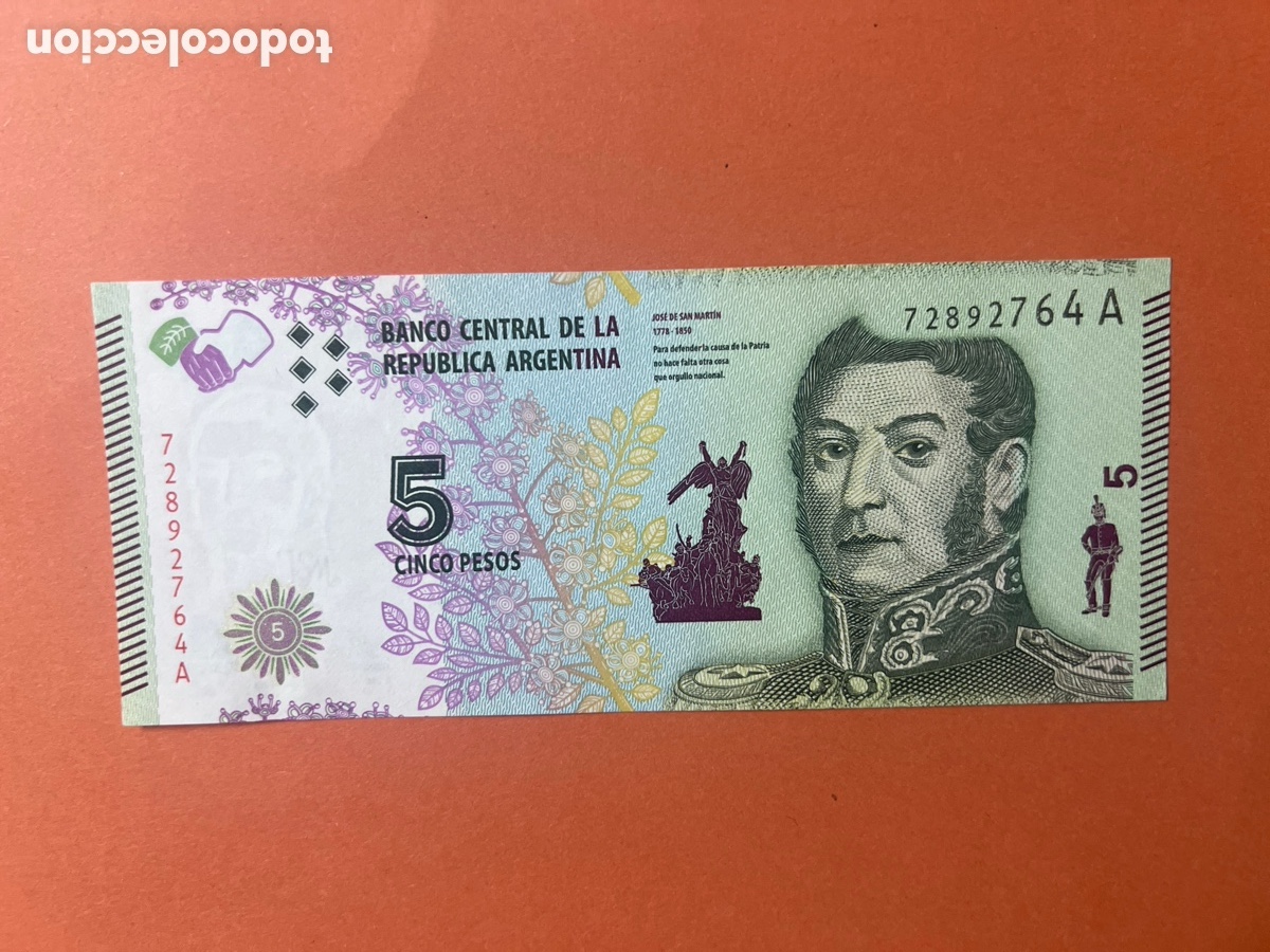 Billetes extranjeros: A8. Billete Argentina 5 Pesos Jos&eacute; de San Mart&iacute;n