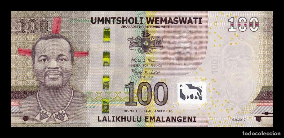 Billetes extranjeros: Suazilandia 100 Emalangeni Mswati III 2017 Pick 42 H&iacute;brido Sc Unc