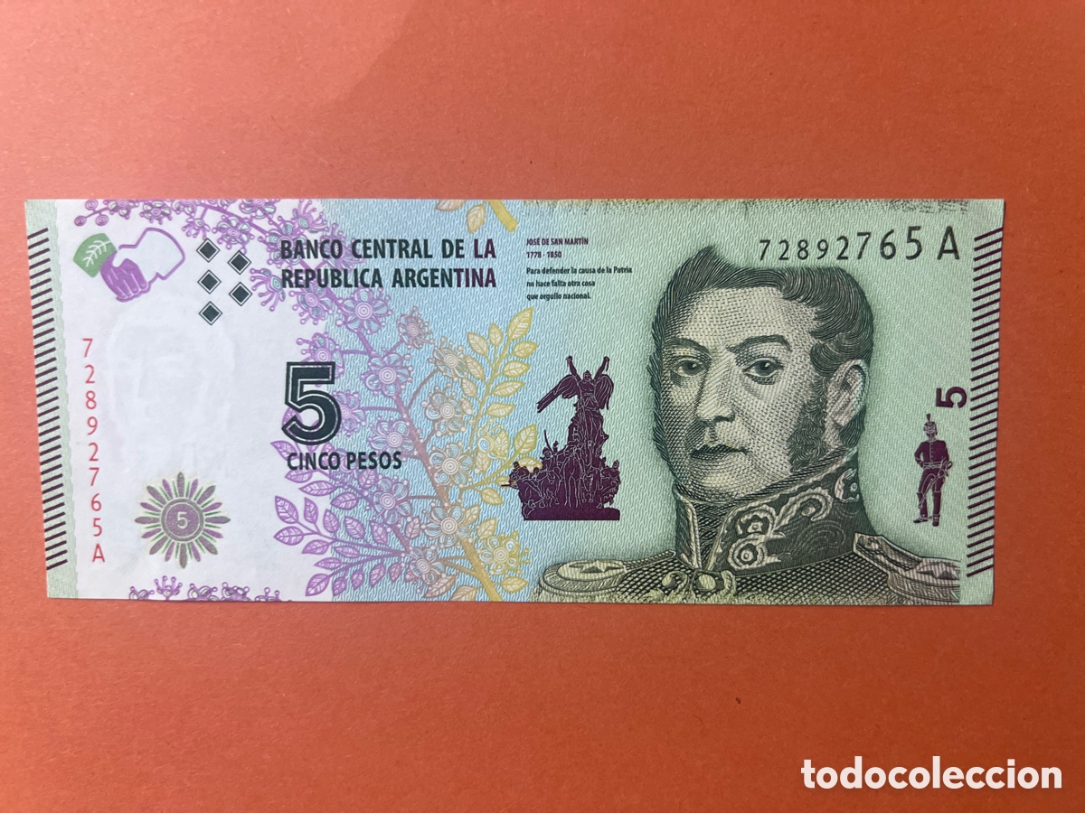 Billetes extranjeros: A13. Billete Argentina 5 Pesos Jos&eacute; de San Mart&iacute;n