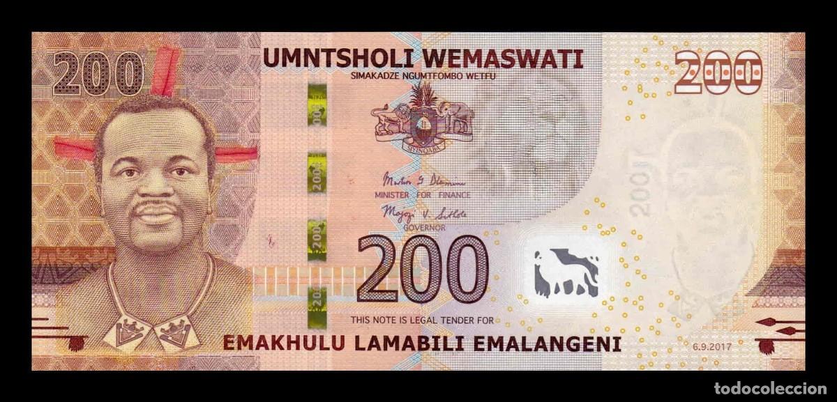 Billetes extranjeros: Suazilandia 200 Emalangeni 2017 Pick 43 H&iacute;brido Sc Unc