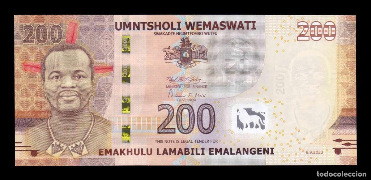 Billetes extranjeros: Suazilandia Eswatini 200 Emalangeni Mswati III 2023 Pick 45 H&iacute;brido Sc Unc