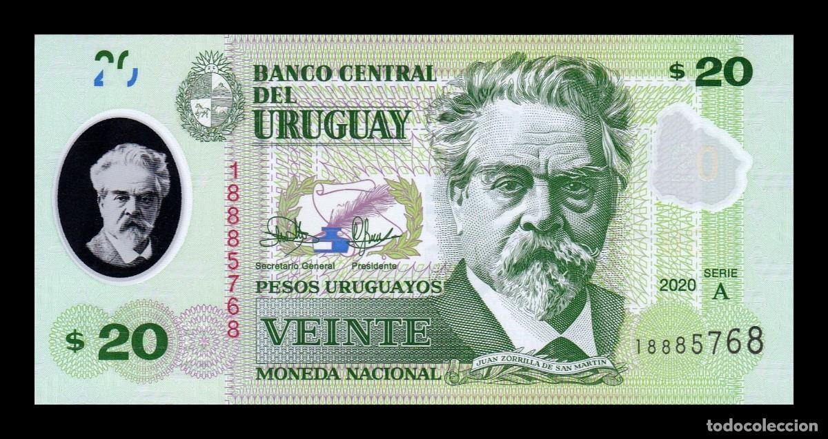Billetes extranjeros: Uruguay 20 Pesos Uruguayos Juan Zorilla 2020 Pick 101 Serie A Pol&iacute;mero Sc Unc