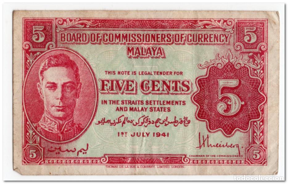 Billetes extranjeros: MALAYA,5 CENTS,1941 (1945),P.7,VF