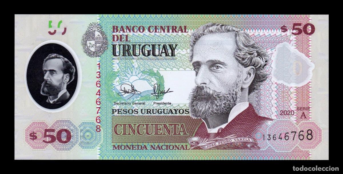 Billetes extranjeros: Uruguay 50 Pesos Uruguayos Jos&eacute; Pedro Varela 2020 Pick 102a Serie A Pol&iacute;mero Sc Unc