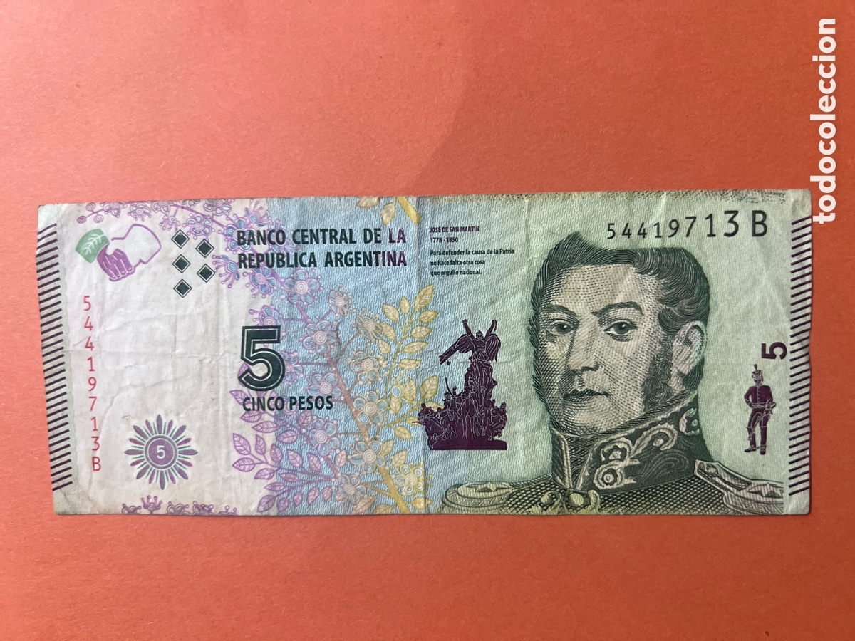 Billetes extranjeros: A34. Billete Argentina 5 Pesos Jos&eacute; de San Mart&iacute;n