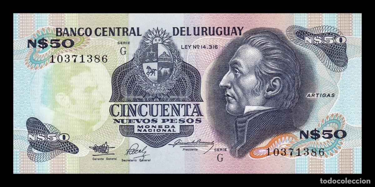 Billetes extranjeros: Uruguay 50 Nuevos Pesos Jos&eacute; Gervasio Artigas 1989 Pick 61Ab Serie G Sc Unc