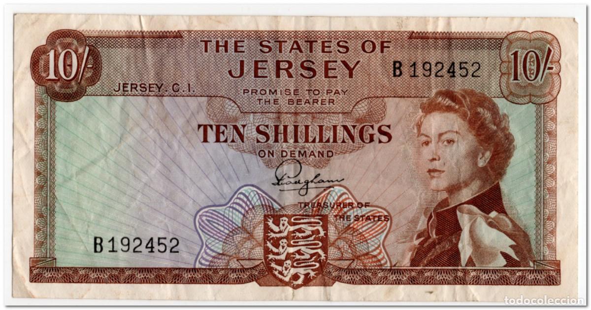 Billetes extranjeros: JERSEY,10 SHILLINGS,1963,P.7,F-VF