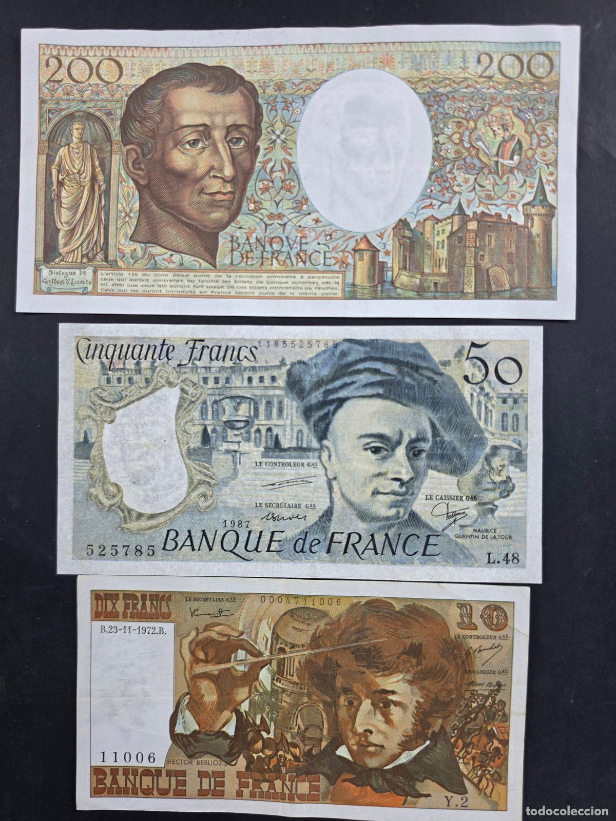 Billetes extranjeros: Lote de 3 billetes de Francia