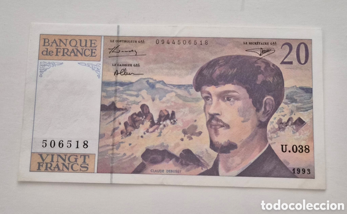 Billetes extranjeros: Francia &ndash; 20 Francos 1993 &ndash; Claude Debussy &ndash; Billete