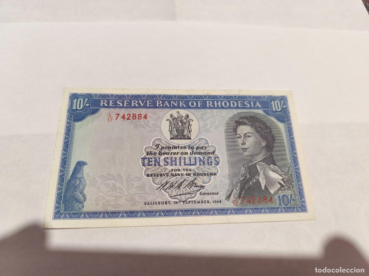 Billetes extranjeros: Rhodesia 10Shelines 1968 VF+.