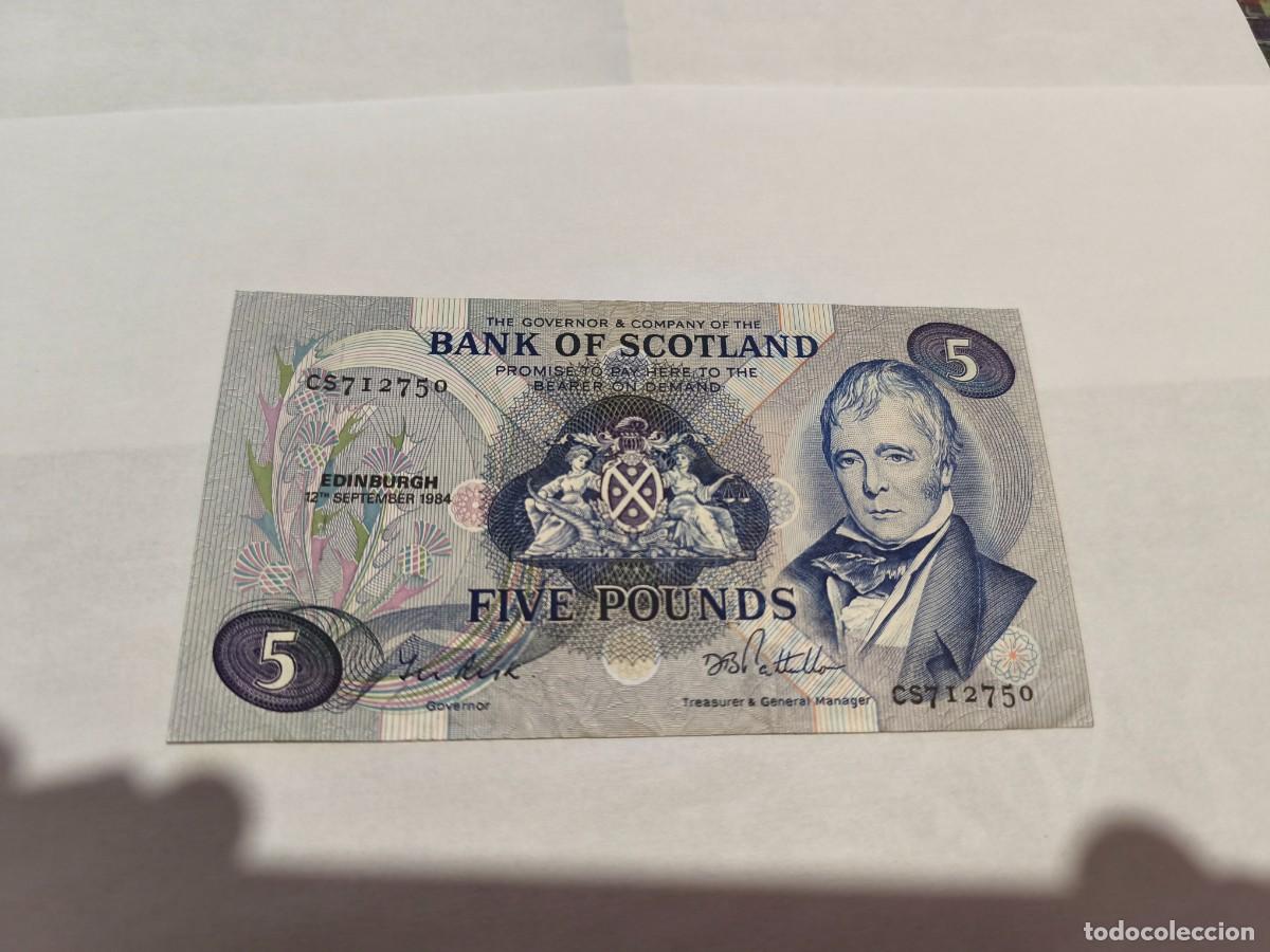 Billetes extranjeros: Escocia 5libras 1984 VF+.