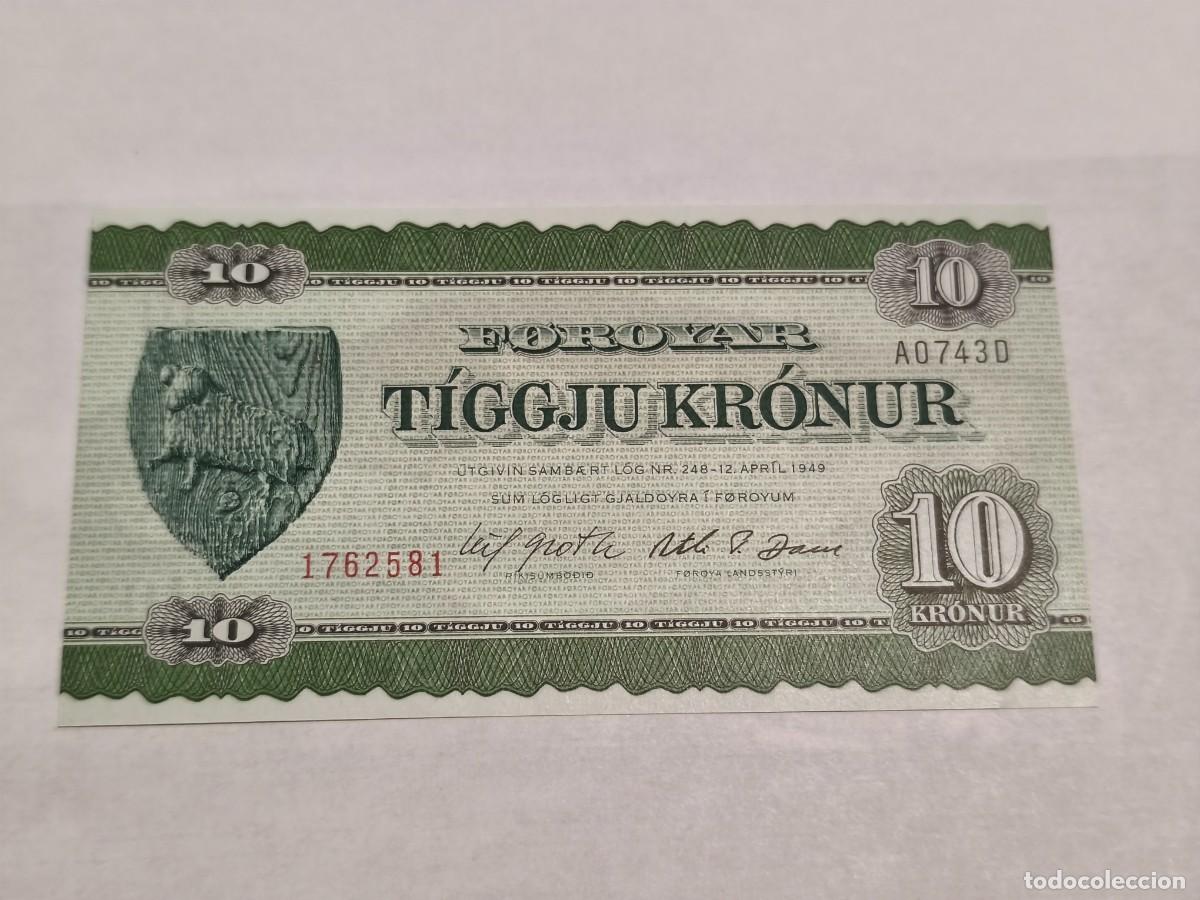 Billetes extranjeros: Islas Faroe 10Coronas 1949 UNC.