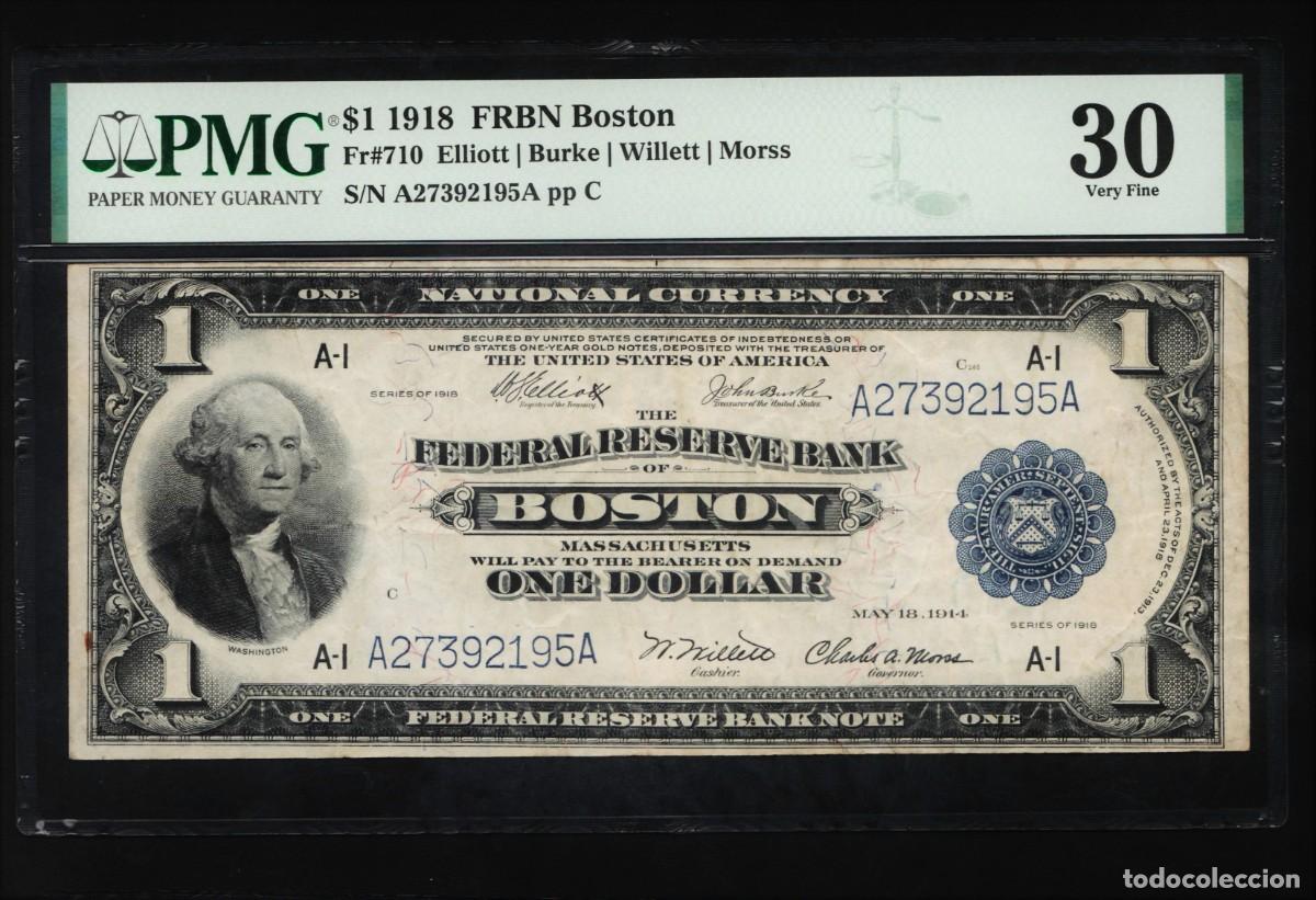 Billetes extranjeros: ESTADOS UNIDOS USA FRBN BOSTON PMG 30 |SOLO ACEPTO PAYPAL| BILLETE $ 1 DOLAR 1918 LEER DESCRIPCION
