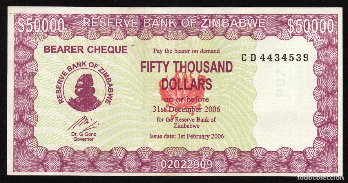Billetes extranjeros: ZIMBABWE. 50000 dolares 1.2.2006. Pick 30. Numeros, letras anchos