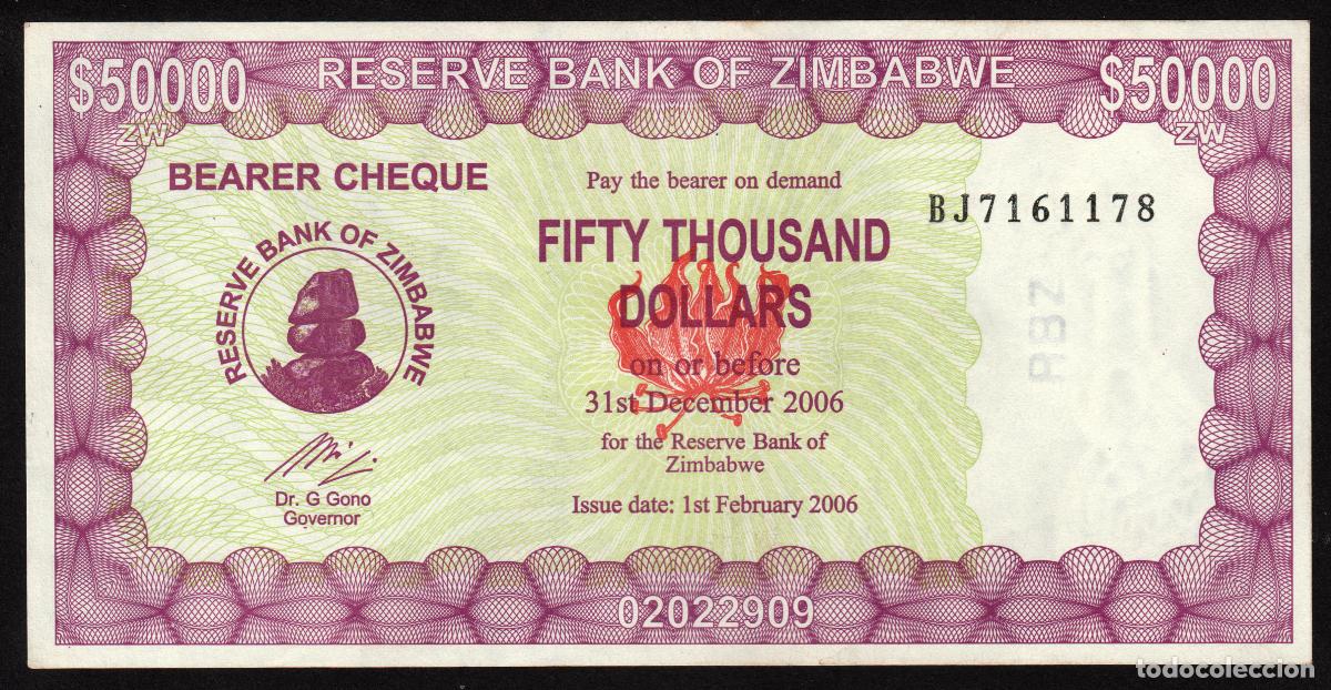 Billetes extranjeros: ZIMBABWE. 50000 dolares 1.2.2006. Pick 30. Numeros, letras estrechos