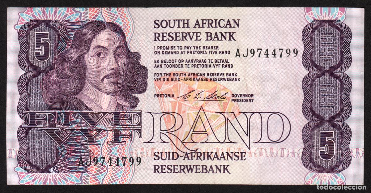 Billetes extranjeros: SUDAFRICA (Africa del Sur). 5 rand (1989-90). Firma 7. Pick 119e.