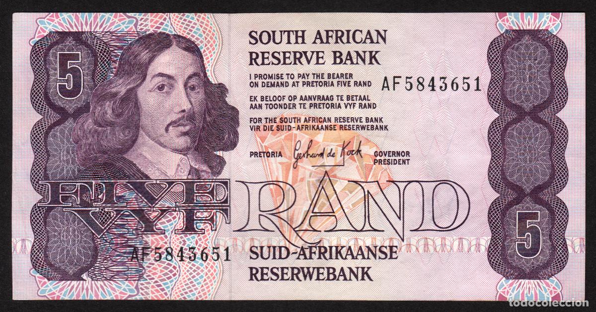 Billetes extranjeros: SUDAFRICA (Africa del Sur). 5 rand (1989-90) Firma 6. Pick 119d. Letra del N&ordm; de serie alfanumerica.