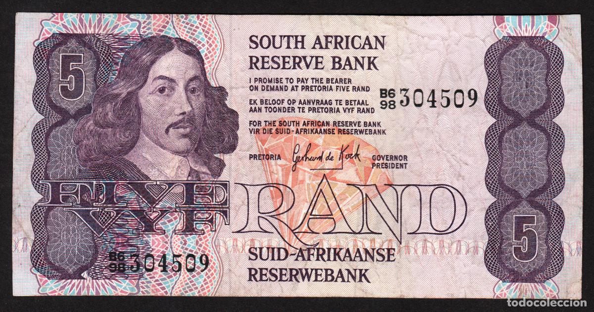 Billetes extranjeros: SUDAFRICA (Africa del Sur). 5 rand (1981-89). Firma 6. Pick 119c. Con hilo, prefijo fraccional.