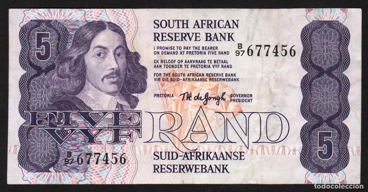 Billetes extranjeros: SUDAFRICA (Africa del Sur) 5 rand (1981) Firma 6 Pick 119b SIN HILO DE SEGURIDAD. Prefijo fraccional
